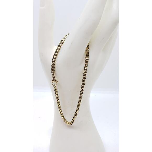 Gold Electroplate on Stainless Steel Box Chain Bracelet 8" Big Size - Picture 4 of 11
